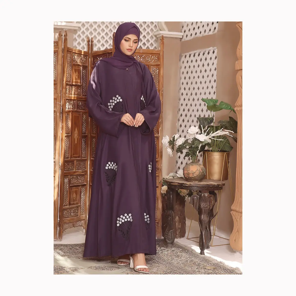 Gaun panjang Kaftan Muslim untuk wanita perempuan Hijab kualitas tinggi mewah mode warna hitam polos gaun panjang Abaya bergaya