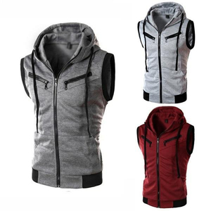 Nouveauté hiver, sweat-shirt à capuche sans manches brodé, couleur unie, surdimensionné, décontracté, en molleton 100% coton pour homme - Product Image 5