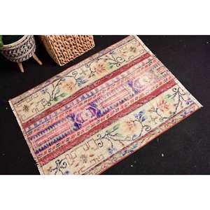 Tapis en Laine Vintage Turc Classique Beige Rouge Floral pour Adolescent Salon 2.4 X 3.2ft Rectangle Patchwork Design avec Support en Latex - Product Image 2