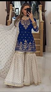 Nueva Colección de Ropa Étnica, Traje Sharara de Chinon, Ropa Pakistaní, Trajes Sharara para Mujer, Trajes Sharara de Diseñador para Bodas - Product Image 3
