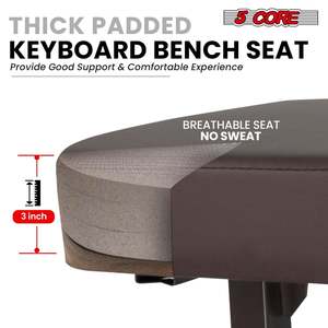5 Core Keyboard Bench 3 Padded Cushioned Piano <b>Stool</b> <b>Height</b> <b>Adjustable</b> Guitar Seat Folding Portable - Product Image 2