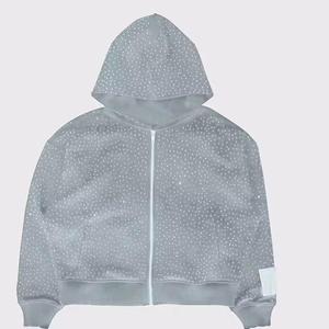 Sweat à capuche surdimensionné personnalisé avec strass, streetwear lourd, fermeture éclair pour hommes, fabricant OEM/ODM, sweat à capuche entièrement recouvert de strass - Product Image 4