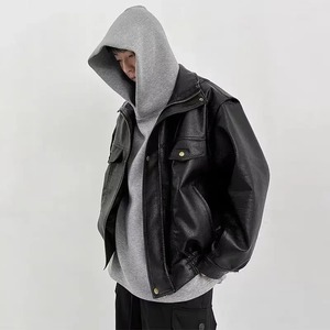 Veste en cuir PU décontractée pour hommes Style motard américain Design ample et résistant avec tissu en toile en peau de mouton - Product Image 4