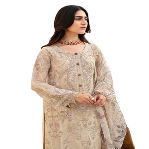 ชุดเดรสอนาลกาลีอินเดียสำหรับผู้หญิงชุดผ้าชีฟองปัก3ชิ้นชุดแต่งงานส่าหรีสไตล์อินเดีย - Product Image 1