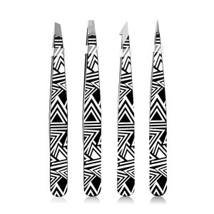 Juego de 4 Pinzas para Cejas de Acero Inoxidable de la Mejor Calidad, Kit Quirúrgico con Recubrimiento Negro para Vello Encarnado y Facial, Profesional - Product Image 1