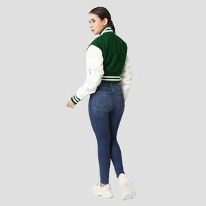 Veste universitaire pour femmes veste universitaire crop top avec quantité minimale de commande bas veste universitaire de basket-ball en cuir et laine de baseball avec logo personnalisé veste universitaire de basket-ball pour femmes - Product Image 6