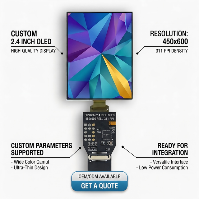 2.4 Inch Custom OLED Display Module 450*600 311 PPI AMOLED Screen with MIPI Interface Solution OEM ODM for AI Handheld Devices