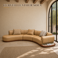 Canapé sectionnel incurvé Chesterfield de luxe en cuir véritable trois places avec rembourrage en éponge, couleur camel, mobilier de salon pour hôtel et villa