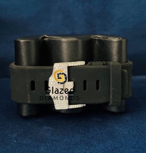 Sparkling Round Brilliant Cut Real Moissanite Diamonds Buss Down Hip Hop Chronograph With Black Rubber Band <b>Watch</b> For Men - Product Image 5