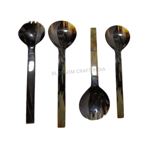 Ensemble de couverts en corne de buffle polie de haute qualité, corne de vache, fabriqué à la main, style amour, cuillère à salade pour le petit-déjeuner, repas, prix bas - Product Image 2