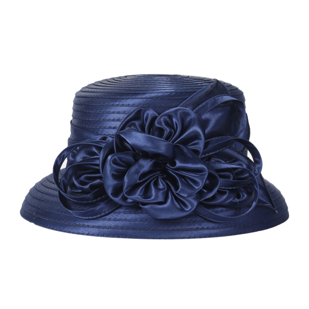 Kentucky Derby Navy-Blue Mad-Hatter Tea Party Polo Church 1920s Velvet Satin Hat Women main image 3
