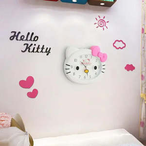 Horloge murale Hello Kitty, simple face, quartz, design vintage, en plastique, pour la décoration de la maison, pour la salle à manger - Product Image 5