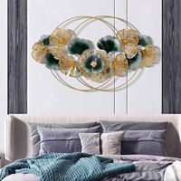 Art mural 3D moderne à fleurs bleues dorées, décoration classique en métal suspendue pour maison, hôtel, salon, chambre à coucher
