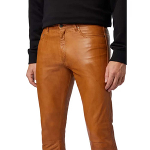 <b>Men's</b> 100% Genuine Leather Full Grain Casual Motorcycle Pant <b>Jeans</b> Breathable Windproof Outdoor Riding OEM Custom Service - Product Image 2