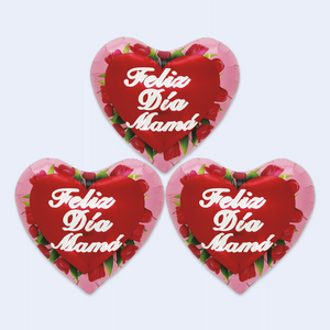 Ballons de fête en forme de cœur « Feliz Dia Mama » 25 cm, 3 pièces, 12 pièces/sac - Product Image 1
