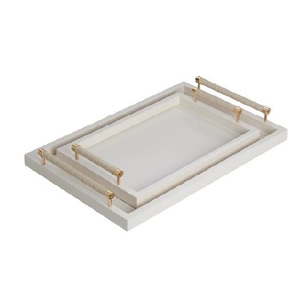 Lot de 2 plateaux de service de forme rectangulaire en bois de couleur blanche pour servir des bonbons pour la vaisselle de restaurant - Product Image 1