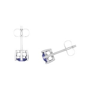 Orecchini a perno classici in argento sterling 925 con tanzanite naturale da 4 mm taglio rotondo e montatura a griffe, gioielli raffinati - Product Image 1