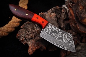 Cuchillo desollador de acero damasco hecho a mano personalizado con mango de madera y hermosa Funda de cuero - Product Image 6