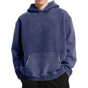 เสื้อฮู้ดดี้ผู้ชาย ผ้าโพลีเอสเตอร์/คอตตอน ล้างสีแบบแอซิดวอช ทรงโอเวอร์ไซส์ กระเป๋าจิงโจ้ ทรงวินเทจ ไหล่ตก ระบายอากาศได้ดี - Product Image 1