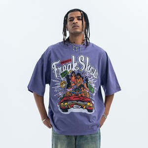 เสื้อยืดบ็อกซี่สไตล์ย้อนยุคเสื้อฮิปฮอปทรงโอเวอร์ไซส์พิมพ์ลายหน้าจอน้ำหนักมากเสื้อซักครึ่งแขนเสื้อสไตล์ฤดูร้อน - Product Image 2