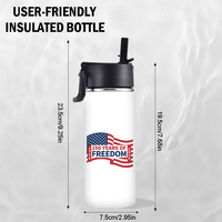 Bouteille d'eau sport isotherme portable en métal sous vide à large ouverture, 12oz 16oz, souvenir personnalisé du 250e anniversaire du Jour de la Liberté américain