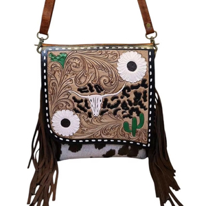 Vente la plus chaude Boho Vintage Western Fashion Lady en cuir de vachette sac à bandoulière Zip toile Portable sculpture outillé National - Product Image 1