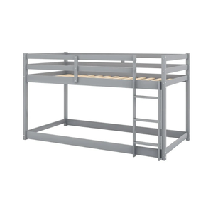 Twin Over Twin Floor Bunk Bed with <b>Ladder</b> Solid Wood Floor Bed <b>Frame</b> with Guardrail, Floor Bed for Kids - Product Image 1