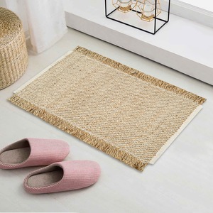 Colección de fibra Natural, alfombra decorativa hecha a mano, flecos bohemios, tejido de yute, algodón, sala de estar, dormitorio, cocina, Natural/blanco - Product Image 3