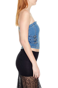 2025 Venta caliente transpirable sostenible azul Denim Tube Top para mujer Casual fiesta estilo OEM tejido camisa de mujer - Product Image 2