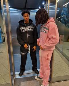 Sudadera y pantalones de alta calidad, ropa de calle, letras impresas, LOGOTIPO personalizado, bloque de Color, cordón, Conjunto de sudadera con capucha de moda para hombres - Product Image 3