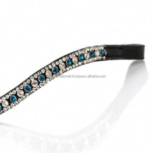 Cinta personalizada de 3 filas, cristal transparente y turquesa, con forma de onda mega ostentosa, banda de cuero negro prémium para cejas de caballo, precio al por mayor - Product Image 3