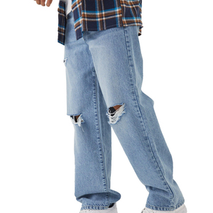 กางเกงยีนส์สำหรับผู้ชายกางเกงยีนส์ขาบานสีฟ้าอ่อนไซส์วินเทจสำหรับฤดูร้อนดีไซน์ล่าสุด - Product Image 1