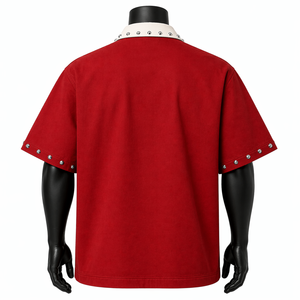 Camisa Oversize Personalizada para Hombre con Cremallera, Manga Corta, Corte Holgado, Estilo Urbano, Cuello con Tachuelas, Estampado de Logotipo, Venta al por Mayor OEM - Product Image 2