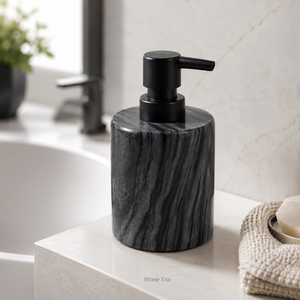 Distributeur de savon en marbre noir mat, pompe noire mate, flacon de lotion en pierre naturelle pour salle de bain d'hôtel (vente en gros) - Product Image 3