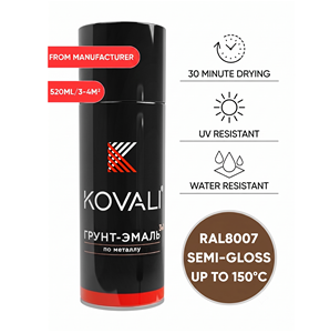 KOVALI 3 en 1 Aérosol Spray Apprêt Émail Protection Anti-Rouille et Anti-Corrosion Métal Bois Semi-Brillant Brun Fauve RAL 8007 520ml - Product Image 1