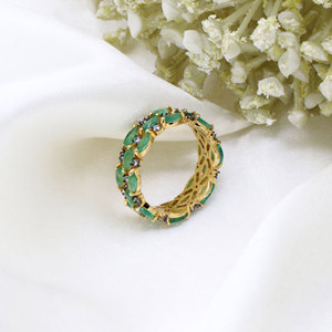 อัญมณีมรกตพร้อม925เพชรสเตอร์ลิงเงินอัญมณีธรรมชาติแหวนทองคำชุบทองสำหรับผู้หญิงเครื่องประดับแฮนด์เมดขายส่ง - Product Image 5