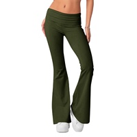 Pantalones de Yoga para Mujer, Sólidos, con Cintura Plegable, Spandex/Nailon, Elásticos en 4 Direcciones, Transpirables