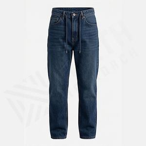 Jean baggy personnalisé pour homme, coupe droite, en denim brut de coton, avec boutons décoratifs, respirant, motif uni, automne/hiver - Product Image 1