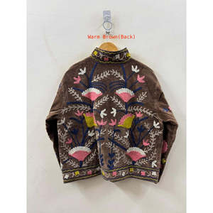 Gulbadan Earth Reversible Quilted Eco-Friendly Prairie Chic Winter Coat Hand-Embroidered Suzani Velvet Jacket Browns for Size - Product Image 2