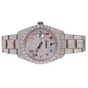 Alta calidad de lujo estilo Hip Hop Acero inoxidable zafiro cristal Moissanite diamante encanto reloj logotipo personalizado Dial analógico - Product Image 1