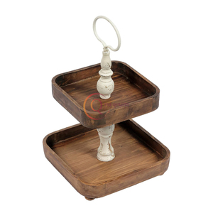 High Standard Quality 2-<b>Tier</b> Square <b>Cake</b> <b>Stand</b> Creative Handmade Display with Plating for Parties & Tableware Dishes & Plates - Product Image 1