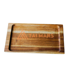 Plateau de service en bois d'acacia écologique, plateau rectangulaire en bambou massif pour dessert, collation, mariage, vaisselle et assiettes gravées - Product Image 4