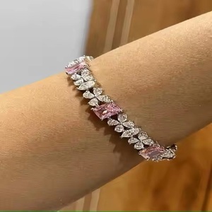 Sólido 14K Cadena de oro blanco Rosa Esmeralda y pera Corte Diamante Tenis Pulsera Corte Laboratorio Creado Cluster Certificado Elegante - Product Image 4