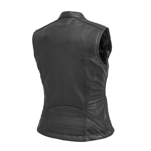 Chaleco de cuero de vaca negro icónico para mujer de talla grande sin mangas bajo Moq chalecos de motocicleta calefactables de invierno de alta calidad OEM - Product Image 2