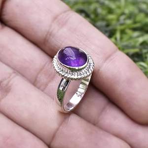 Anillo Vintage de Plata de Ley 925 con piedras preciosas lisas con forma ovalada de amatista azul Naturel para mujer, pedido a granel, precio al por mayor - Product Image 4