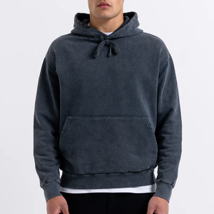 เสื้อสวมหัวแบบลำลองโอเวอร์ไซส์ของผู้ชายมาใหม่มีฮู้ดสีทึบเปิดไหล่แบบกำหนดเองเสื้อฮู้ดฤดูใบไม้ผลิโดย Marfa International - Product Image 2