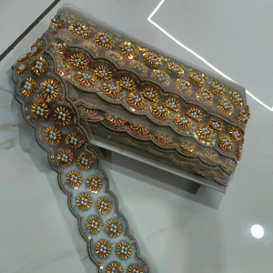 Matériel de dentelle perlée en maille douce pour le bricolage et la couture Dentelle en filet perlé avec strass pour robes élégantes - Product Image 1