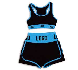 Ensemble de yoga et fitness pour femme sous marque privée – Short de sport côtelé sans couture et leggings de fitness extensibles à taille élastique (2 pièces) - Product Image 3