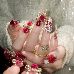 <span class=keywords><strong>Uñas</strong></span> <span class=keywords><strong>Postizas</strong></span> para Fiesta de Bodas Chinas, <span class=keywords><strong>Uñas</strong></span> Artificiales con Diseño de Rosa Roja, Corazón y Diamante, <span class=keywords><strong>Uñas</strong></span> a Presión para Boda - Product Image 1