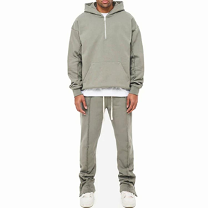 High Quality Cotton Flared <b>Quarter</b> <b>Zip</b> Tracksuit Custom Heavyweight New Style 2025 Hoodie and Flared Pant Sweatsuit Sets - Product Image 1